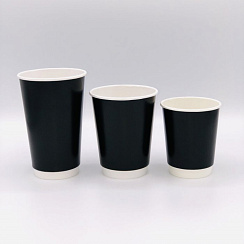 Стакан бумажный для горячих напитков 400 мл двухслойный черный