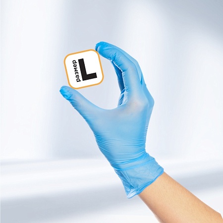 Перчатки виниловые, голубые, неопудренные, одноразовые размер L (100шт/уп) AVIORA